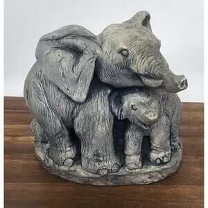 Vintage Mt. St. Helen's Volcanic Ash Elephant & Calf Figurine Sculpture 80s 3x3"